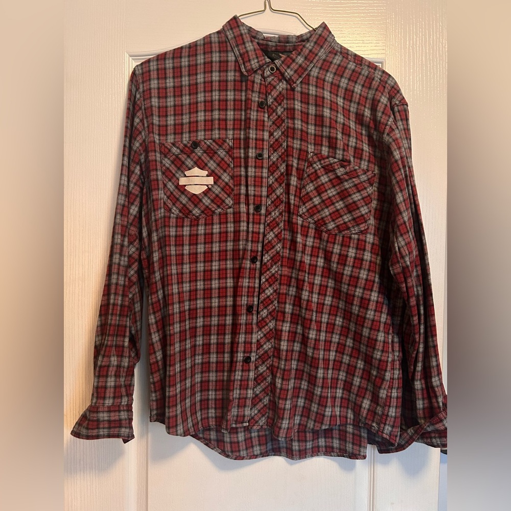 Harley-Davidson Red and Black Plaid Button Down Shirt